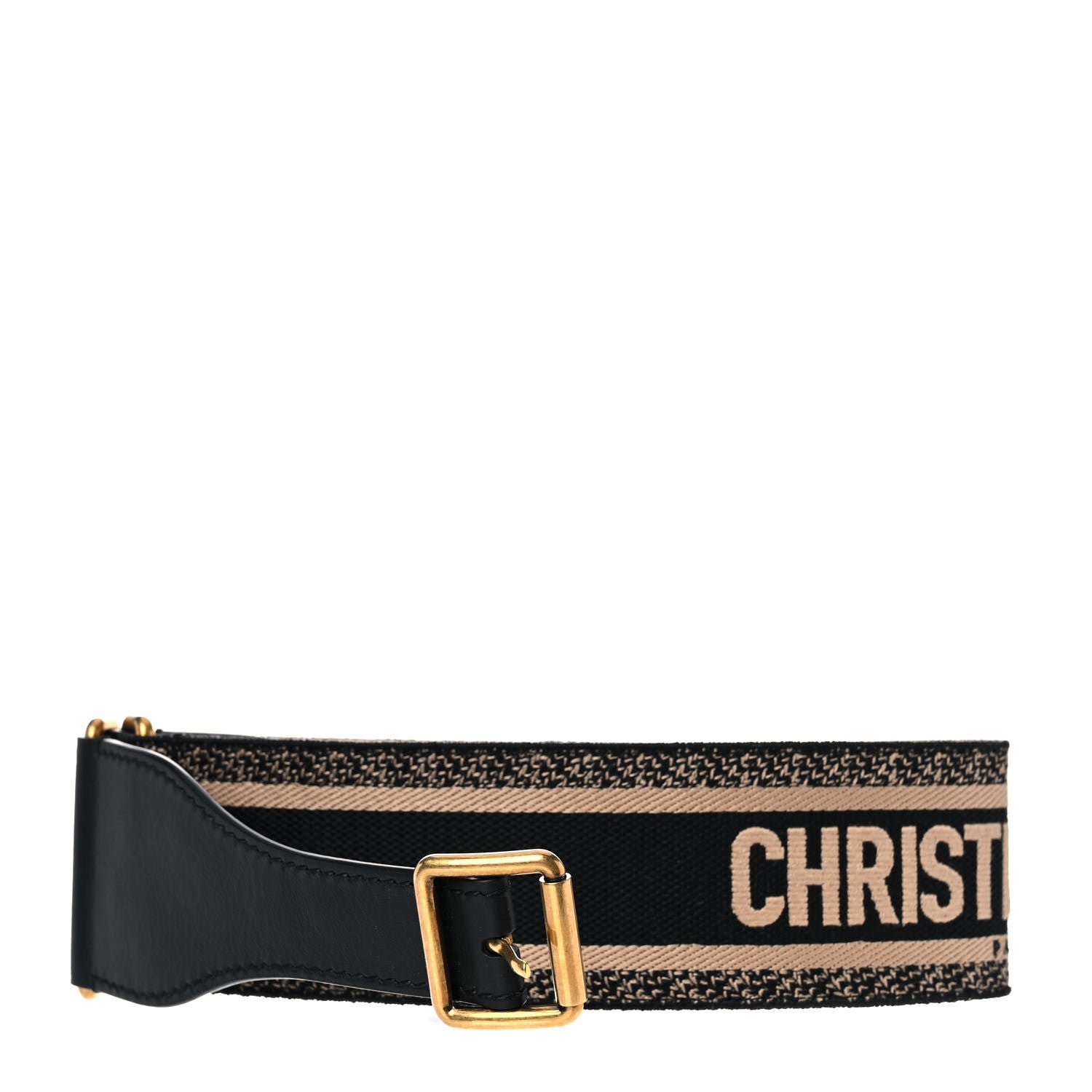 Christian Dior Canvas Embroidered Belt 80 32 Black Beige 1 of 5