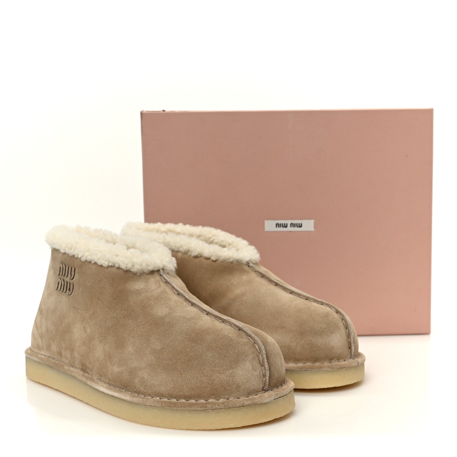 Miu Miu Shearling Suede Ankle Boots 40 Deserto 10 of 10
