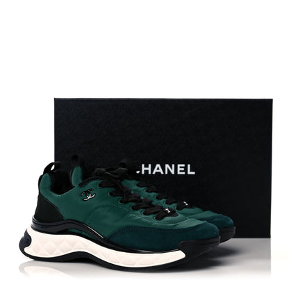 Chanel Nylon Suede Womens Logo Sneakers Green 9 of 9