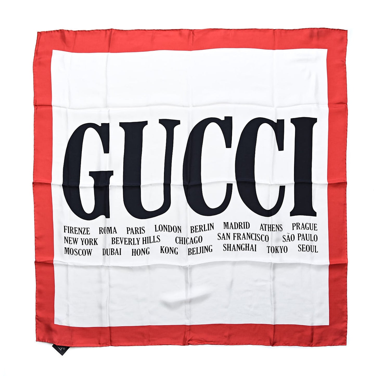 Silk Gucci World Square Scarf Ivory Red