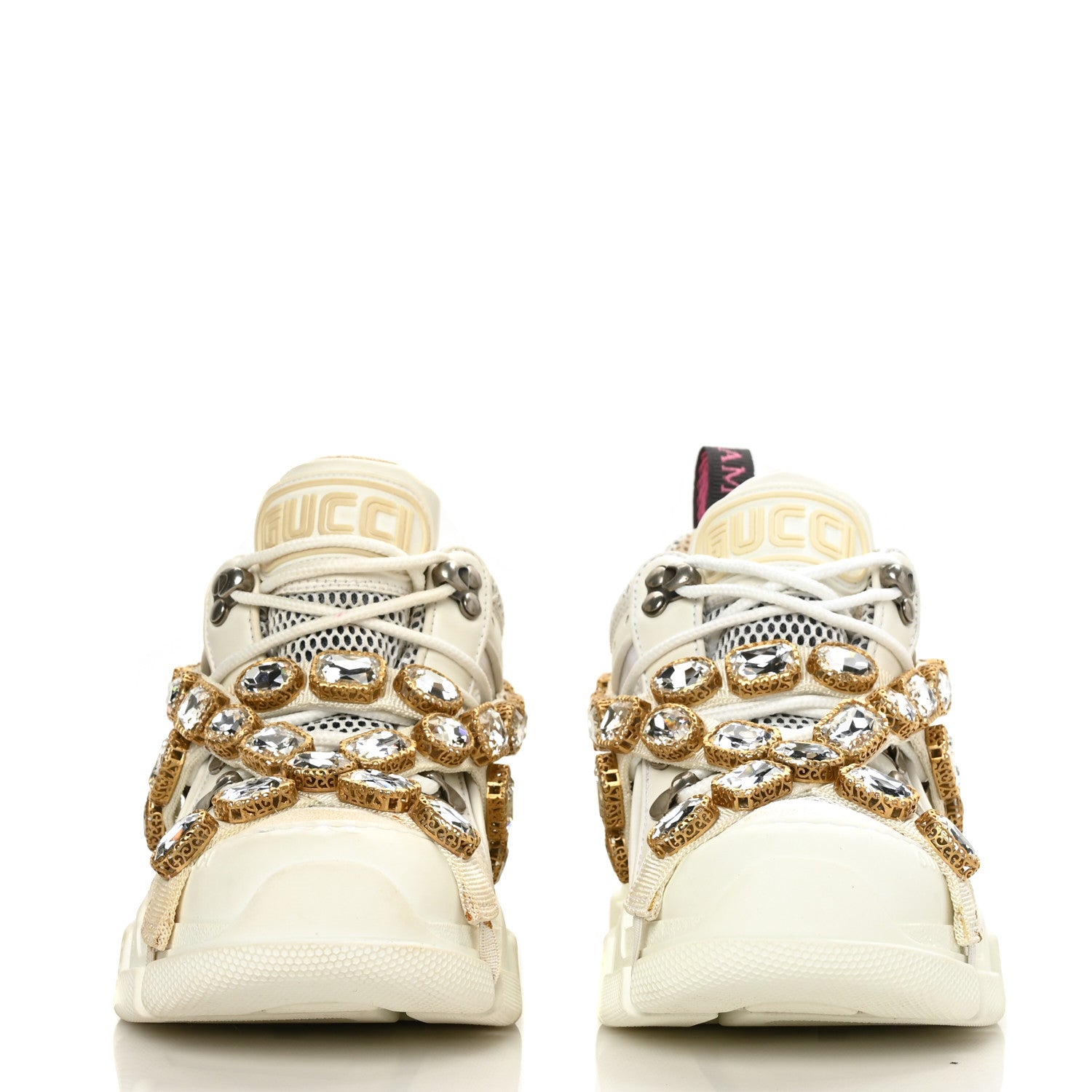 Gucci X SEGA Mesh Calfskin Suede Removable Crystals Womens Flashtrek Sneakers 36 Great White 2 of 9