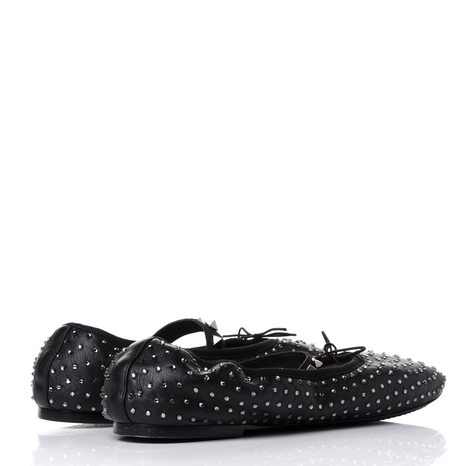 Valentino Garavani Nappa Crystal Studded Rockstud Cross Strap Ballerina Flats 39.5 Black 4 of 11
