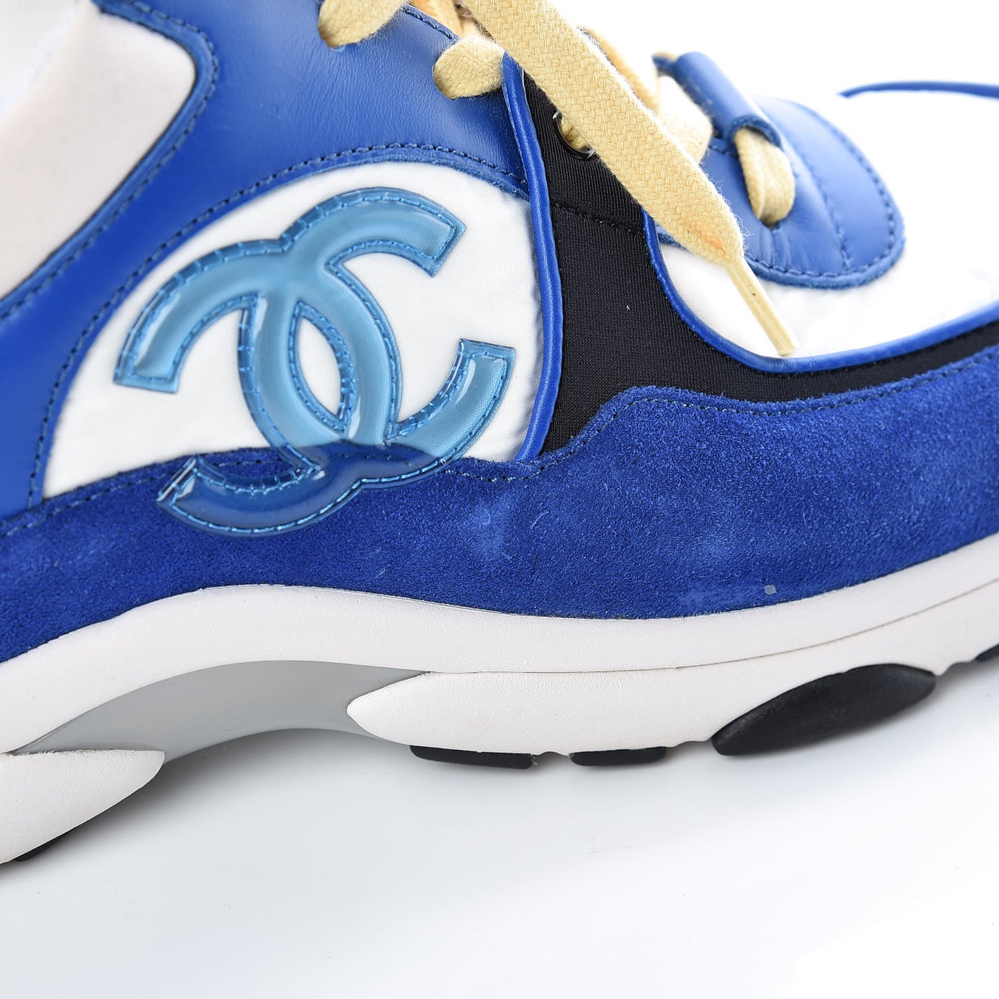 Nylon Lambskin Suede CC Womens Sneakers 37.5 Blue White Black