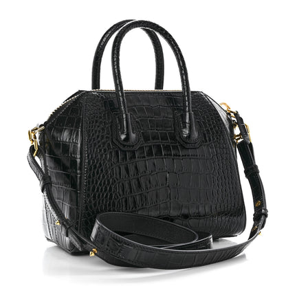 Givenchy Calfskin Crocodile Embossed Mini Antigona Black 3 of 10