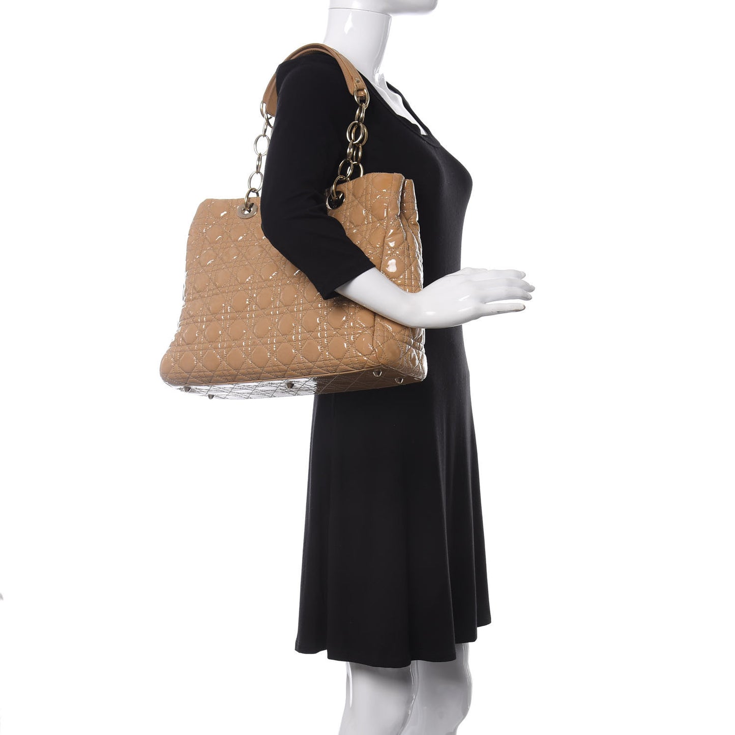 Patent Cannage Large Dior Soft Shopping Tote Beige