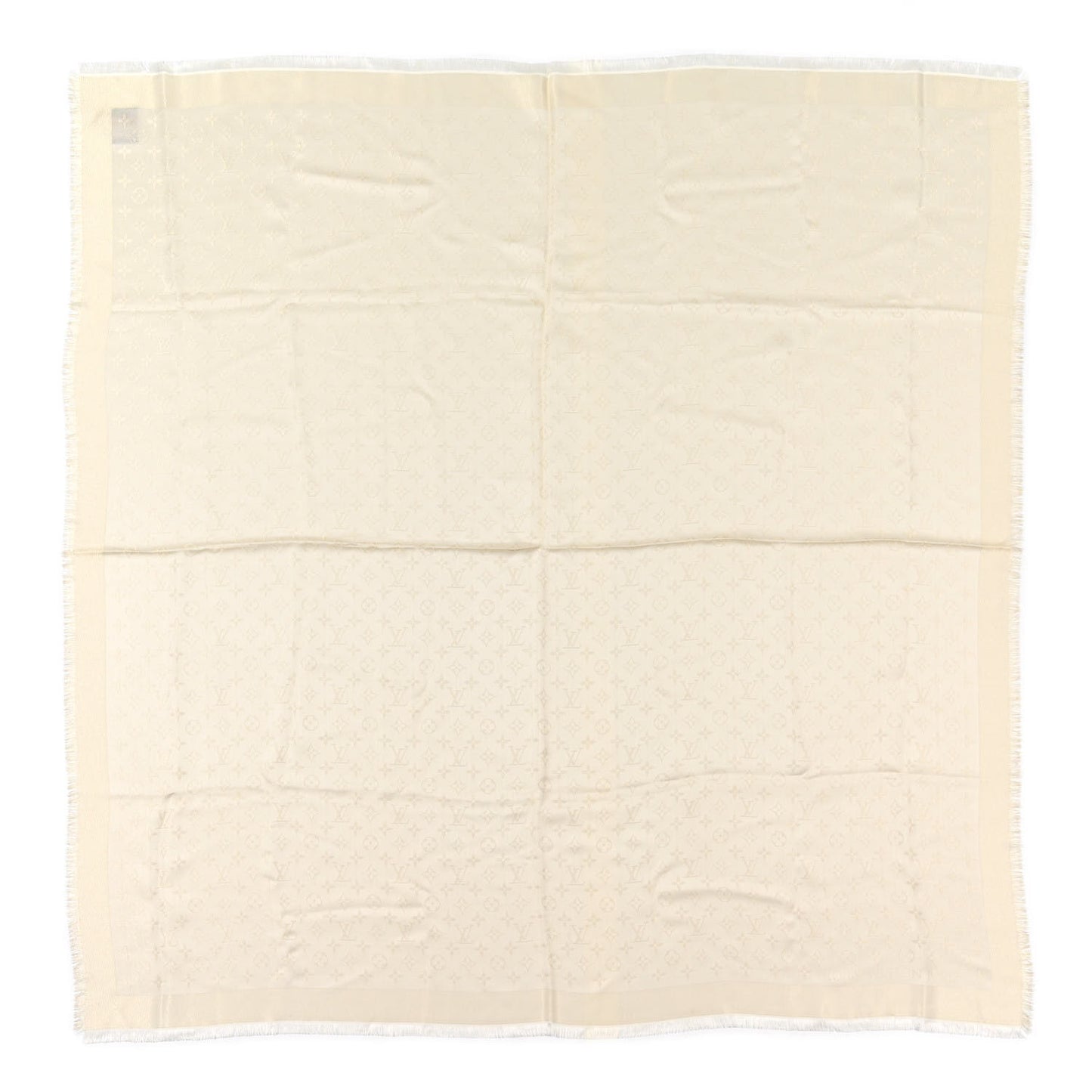 Silk Wool Monogram Shine Shawl White