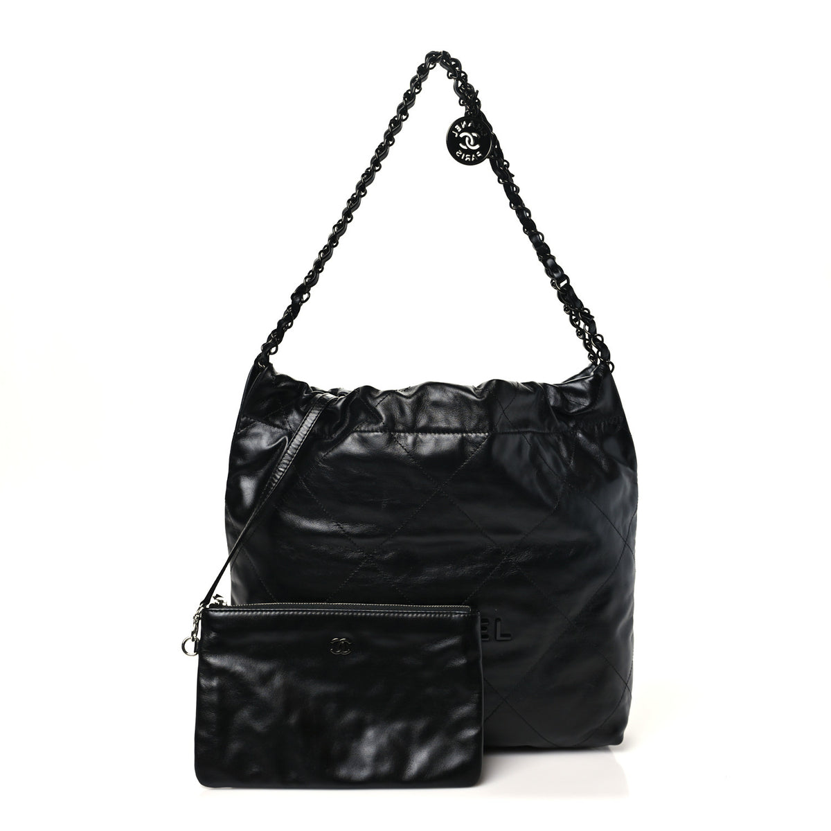 Shiny Calfskin Quilted Small Chanel 22 So Black