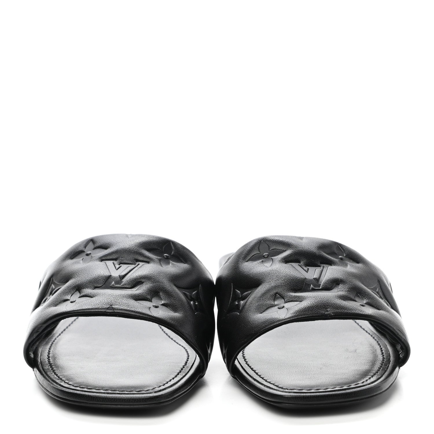 Louis Vuitton Lambskin Embossed Monogram Revival Flat Mules 38 Black 2 of 10