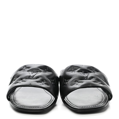 Louis Vuitton Lambskin Embossed Monogram Revival Flat Mules 38 Black 2 of 10