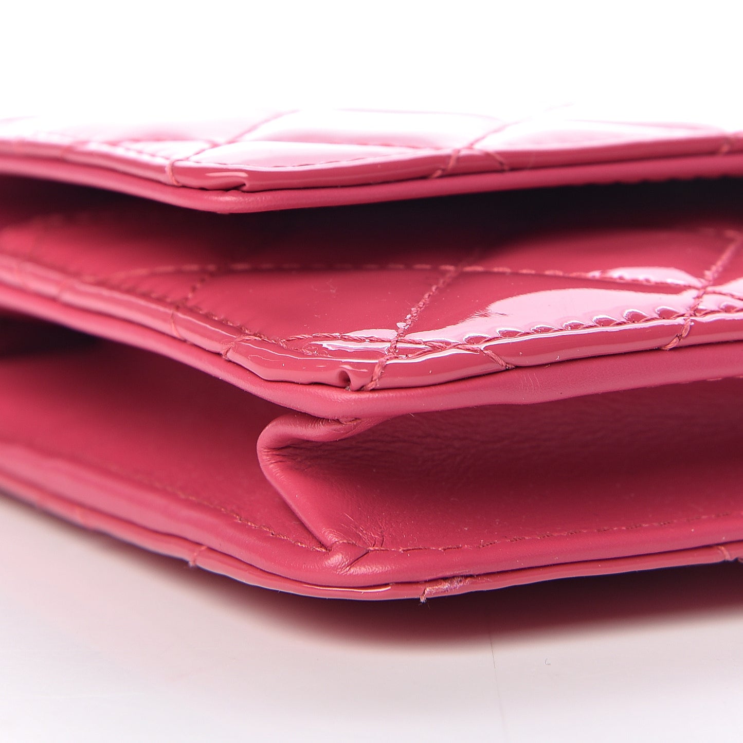 Patent Quilted Wallet On Chain WOC Pink