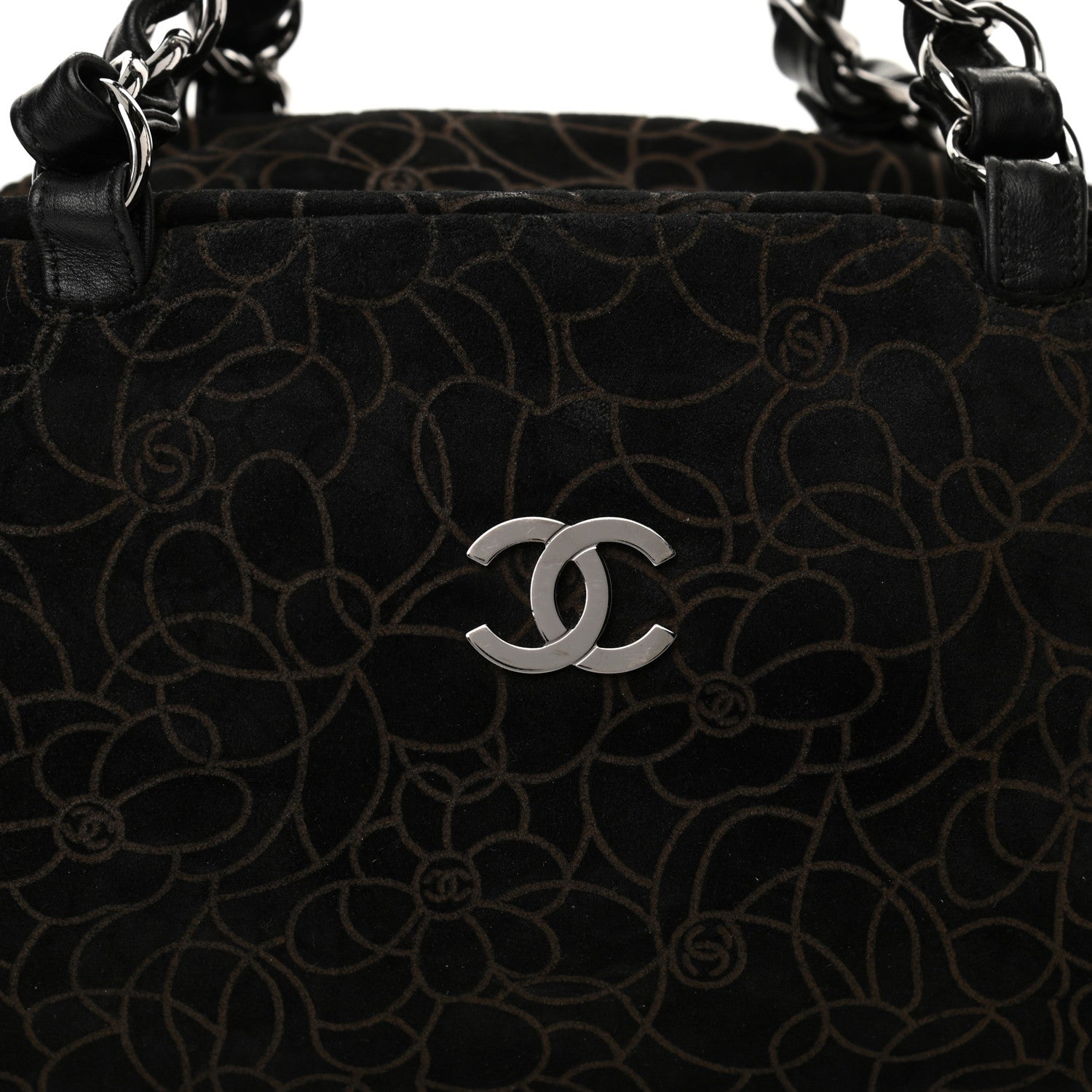 Chanel Suede Camellia Bowler Black 8 of 11