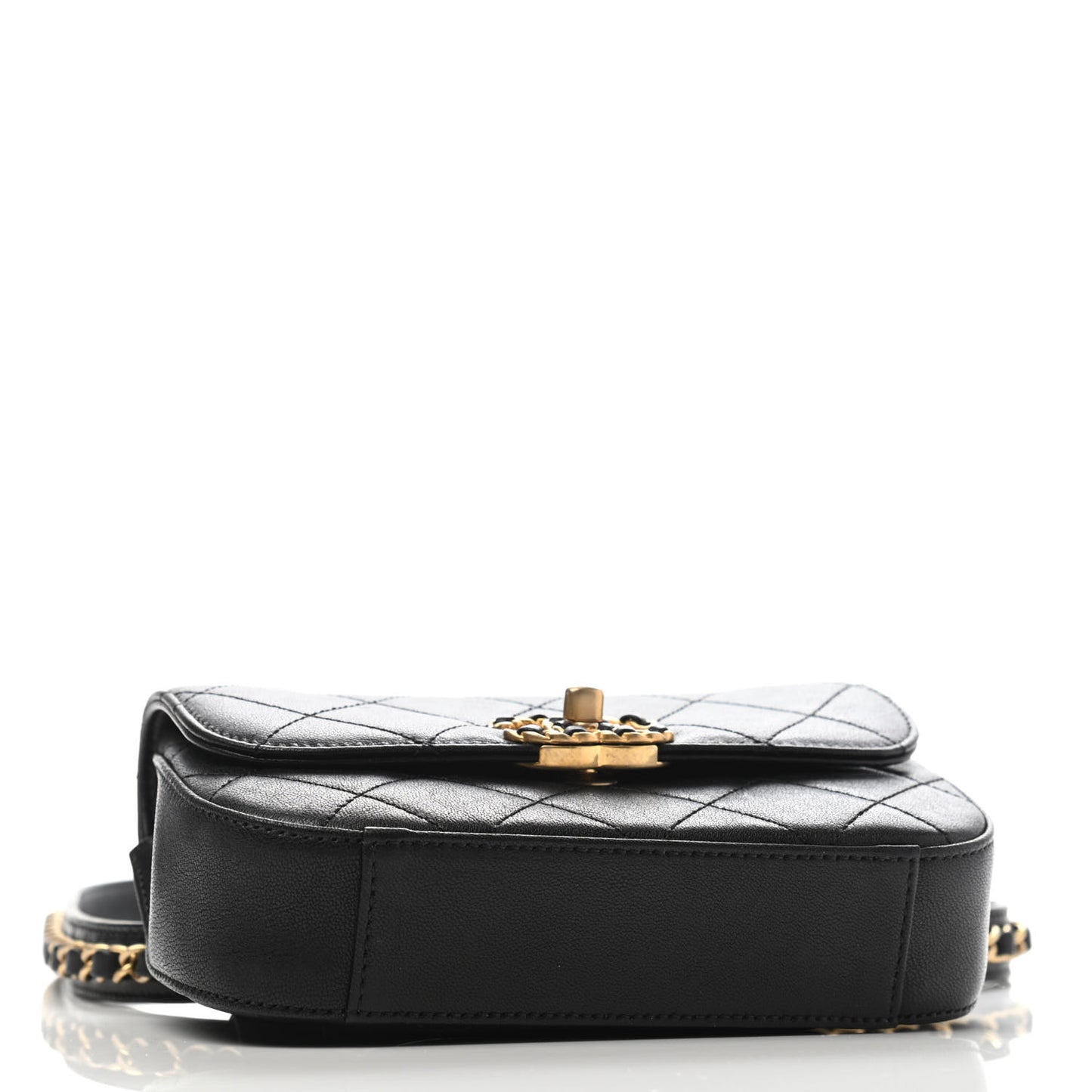 Lambskin Quilted Chain Infinity Waist Belt Bag Black