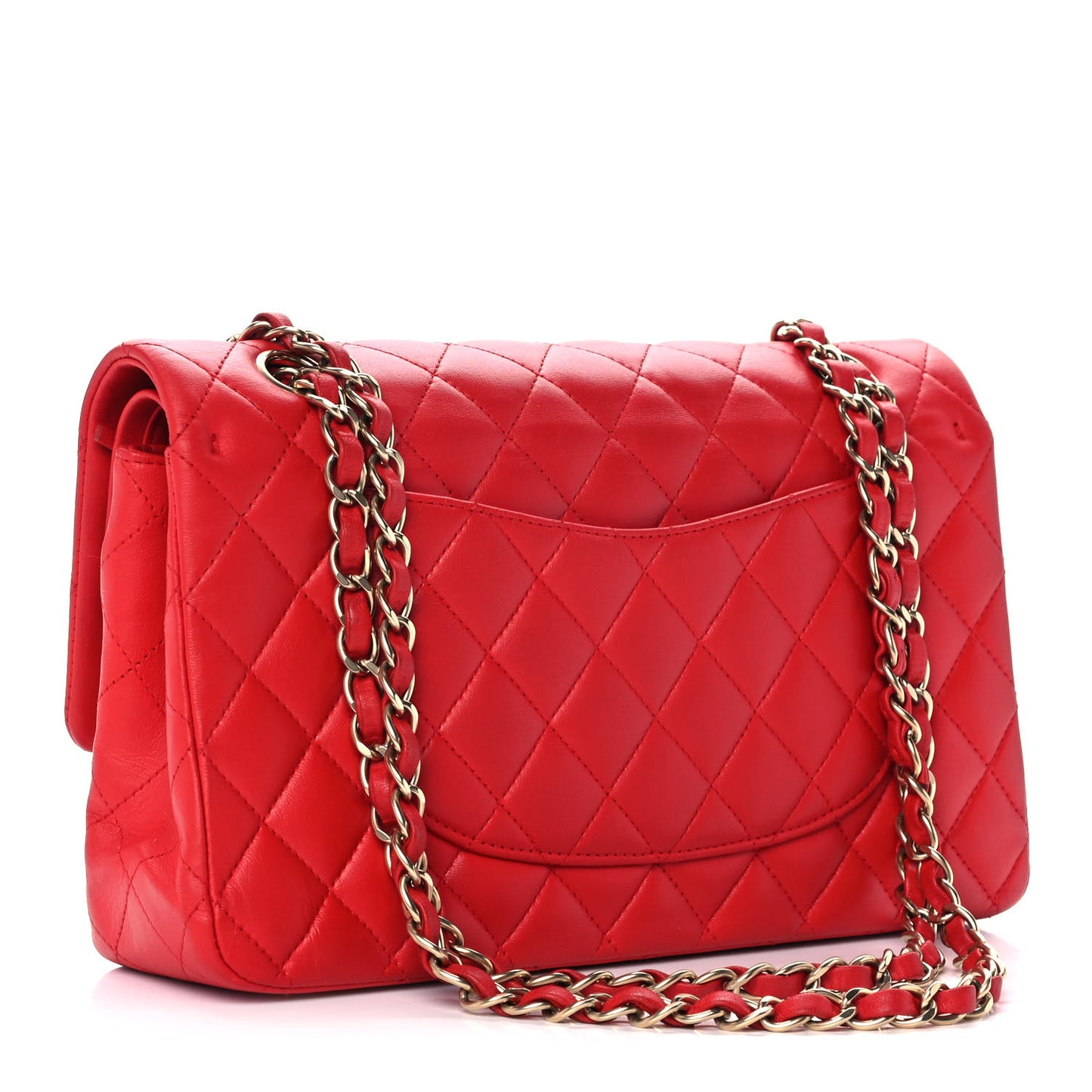 Lambskin Quilted Medium Double Flap Red