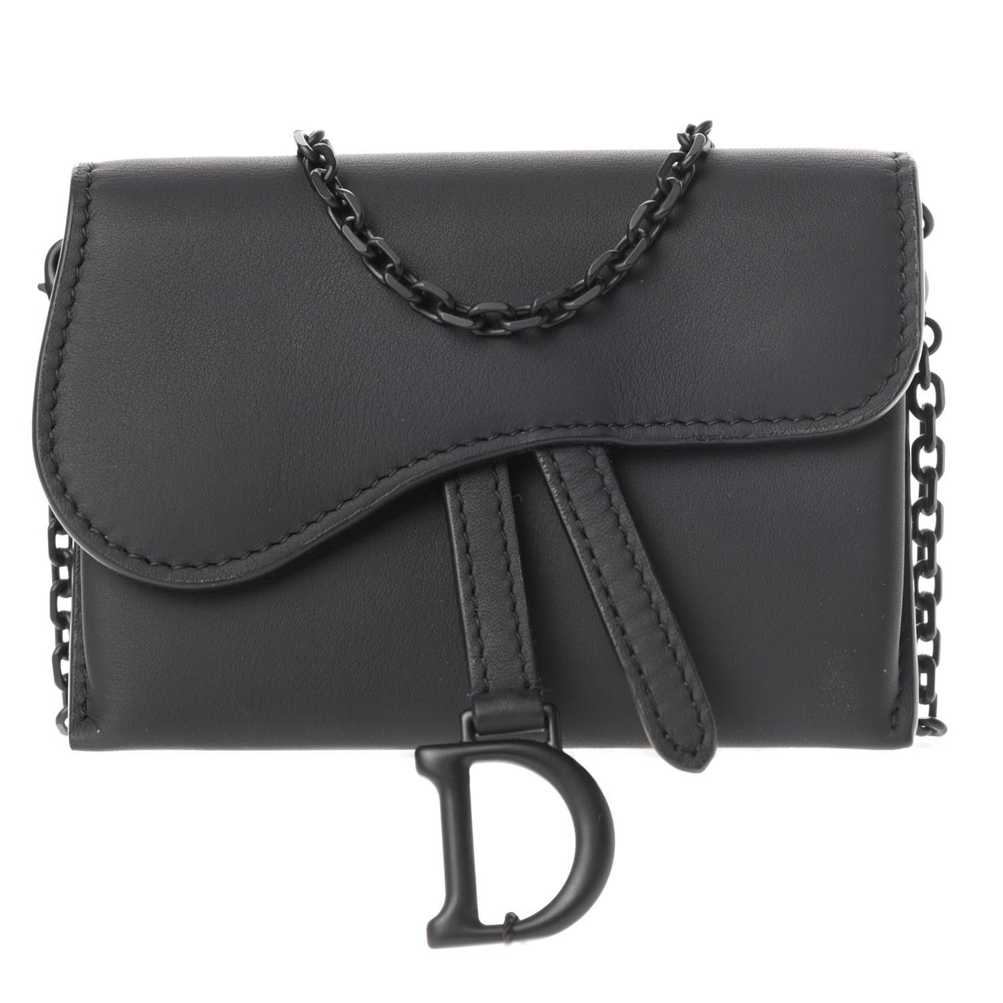 Ultra Matte Calfskin Nano Saddle Chain Pouch Black