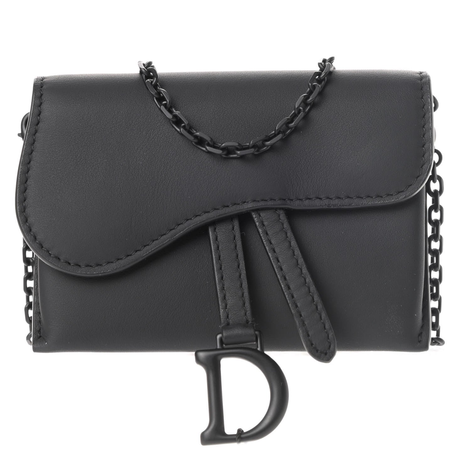 Christian Dior Ultra Matte Calfskin Nano Saddle Chain Pouch Black 1 of 7