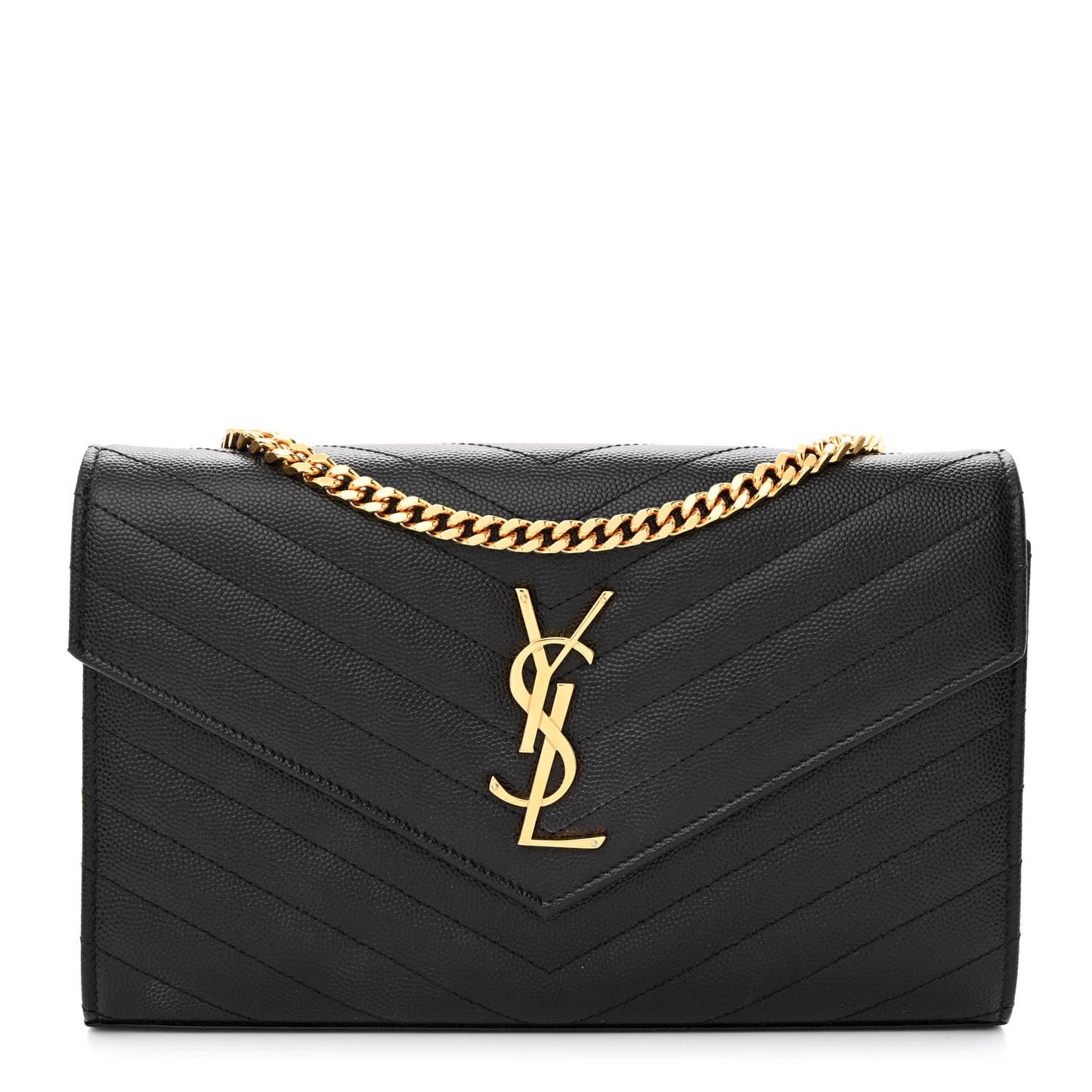 Grain De Poudre Matelasse Chevron Monogram Chain Wallet Black