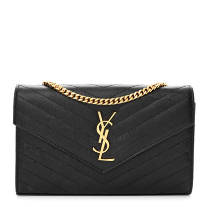 Saint Laurent Grain De Poudre Matelasse Chevron Monogram Chain Wallet Black 1 of 12