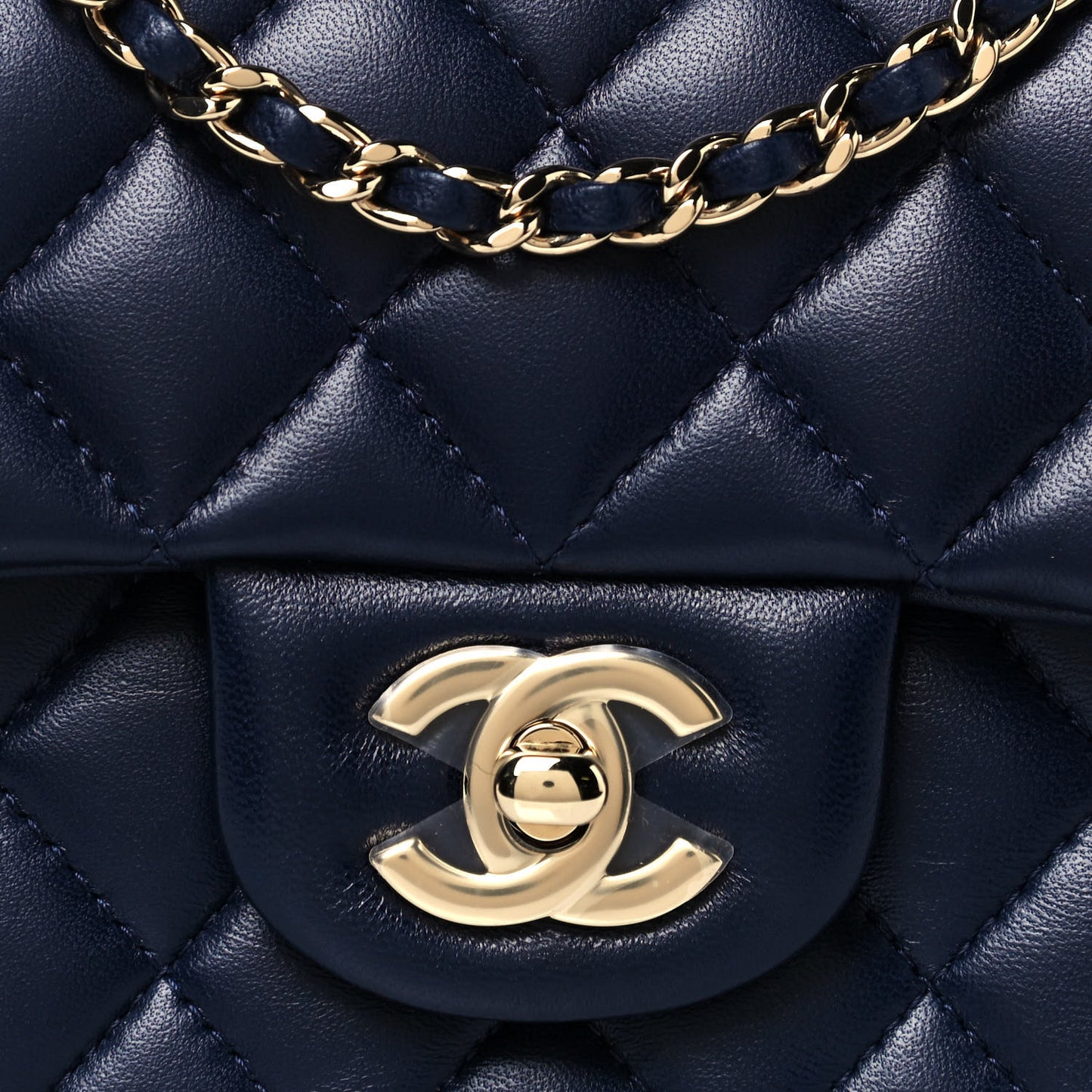 Lambskin Quilted Mini Top Handle Rectangular Flap Navy Blue