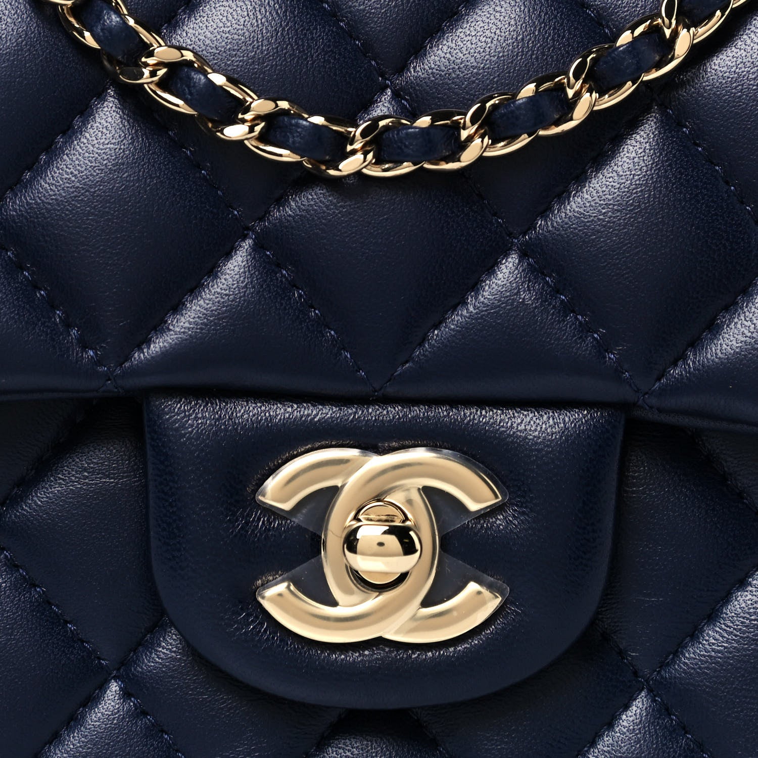 Chanel Lambskin Quilted Mini Top Handle Rectangular Flap Navy Blue