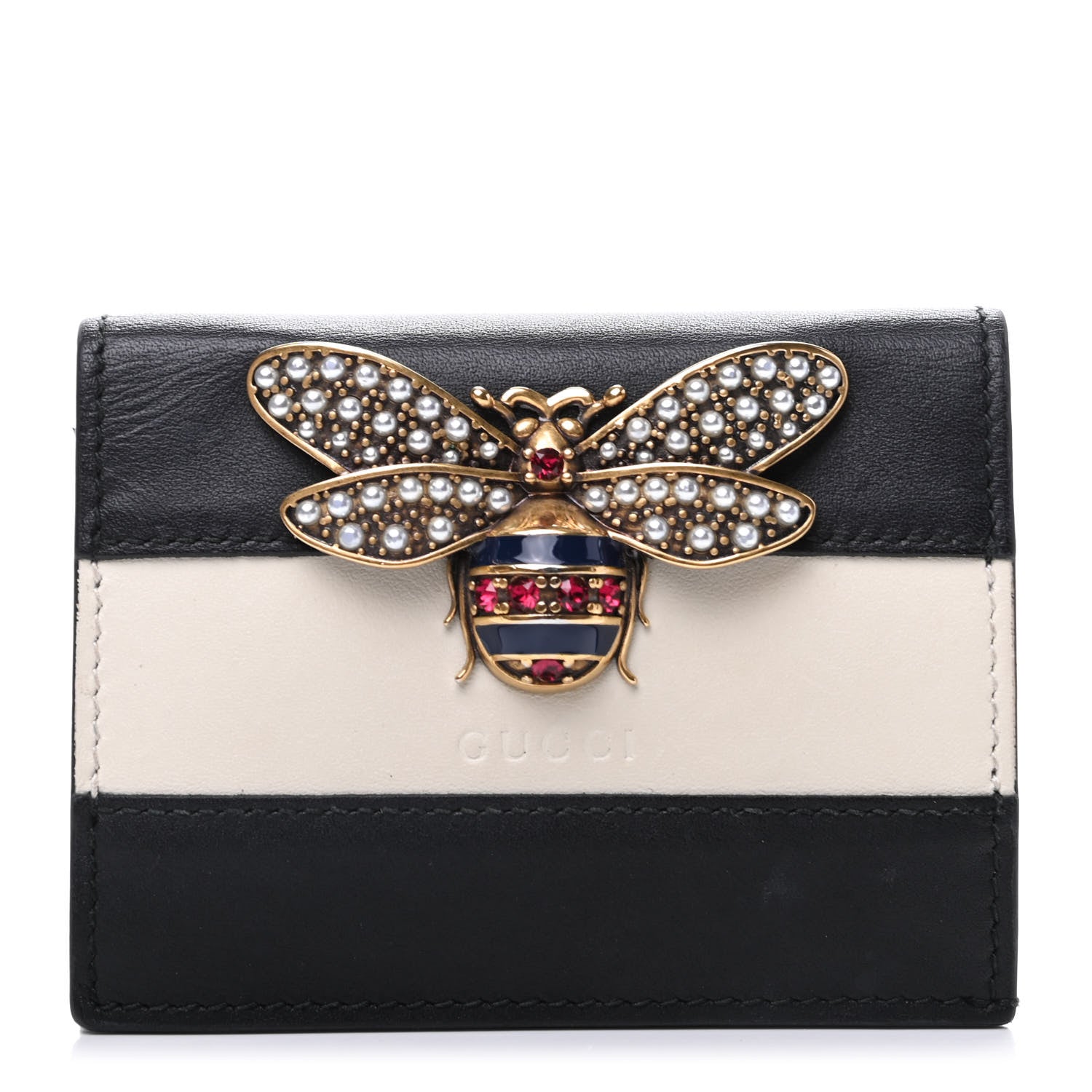Gucci Calfskin Queen Margaret Card Case Wallet Black Mystic White 1 of 9