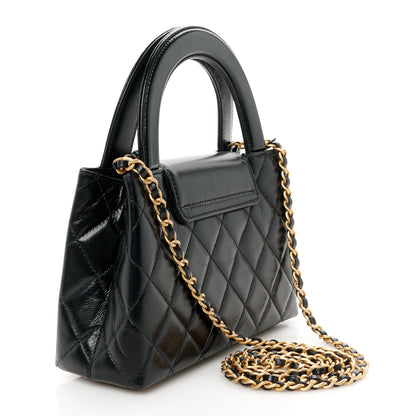 Chanel Shiny Aged Calfskin Quilted Nano Kelly Shopper Black 3 of 11