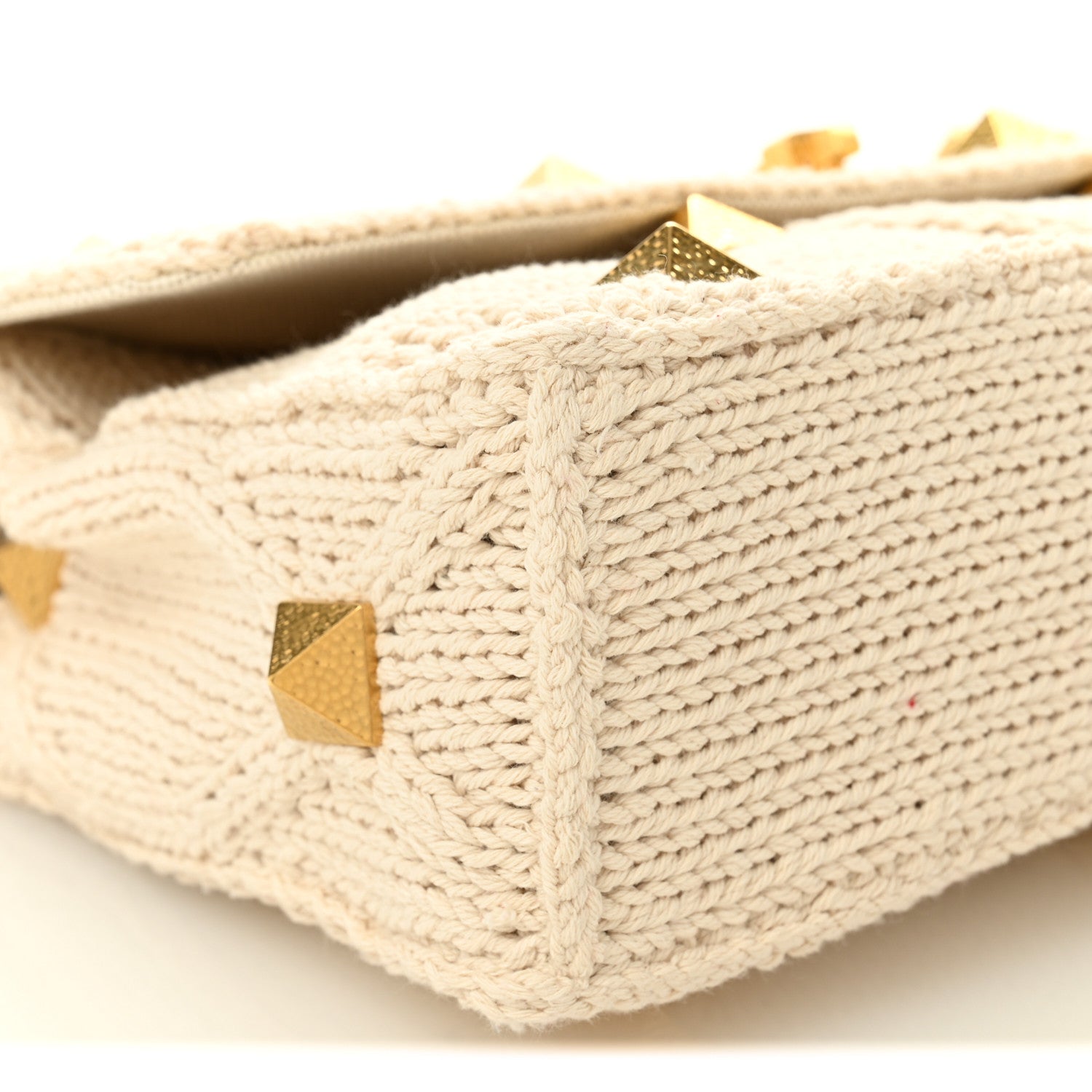 Valentino Garavani Knit Large Roman Stud Shoulder Bag Ecru 8 of 9