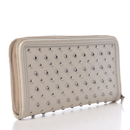 Prada Saffiano Vernice Crystal Studded Zip Around Wallet White 3 of 13