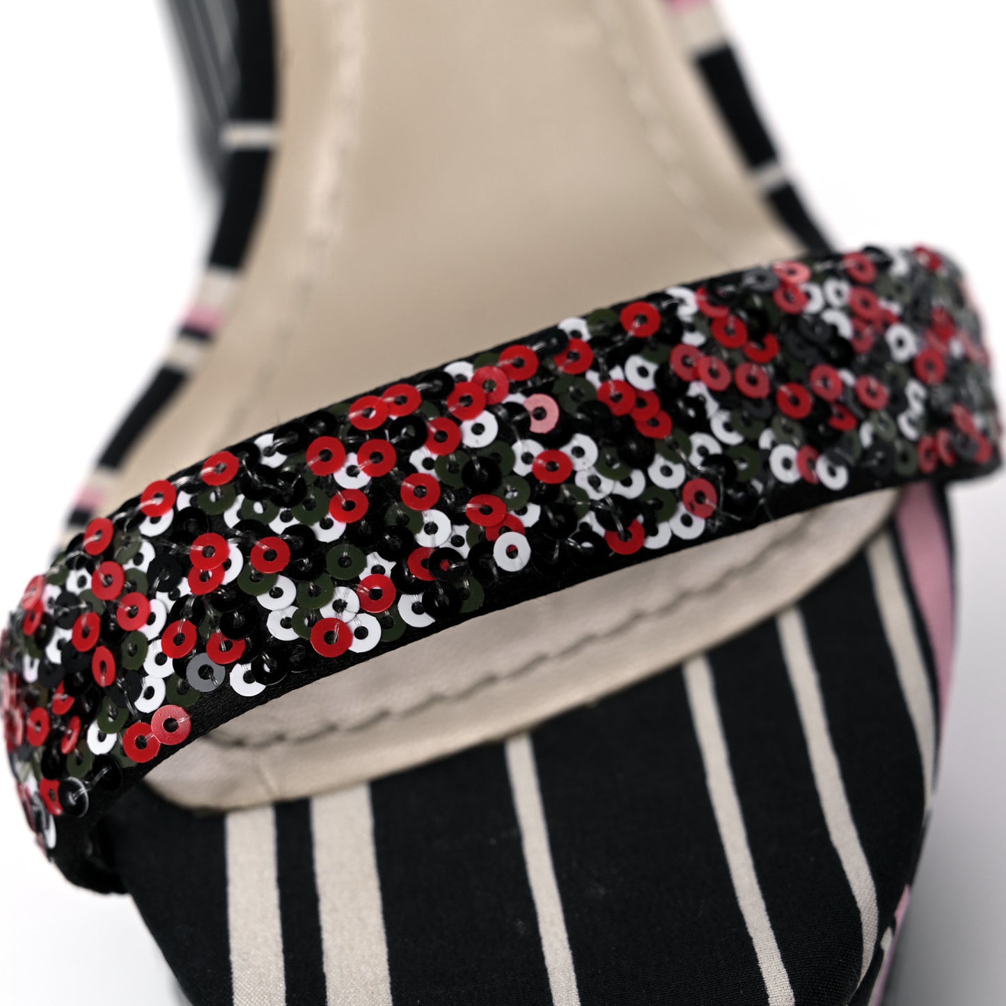 Satin Sequined Striped CD Platform Sandal 39.5 Black Multicolor