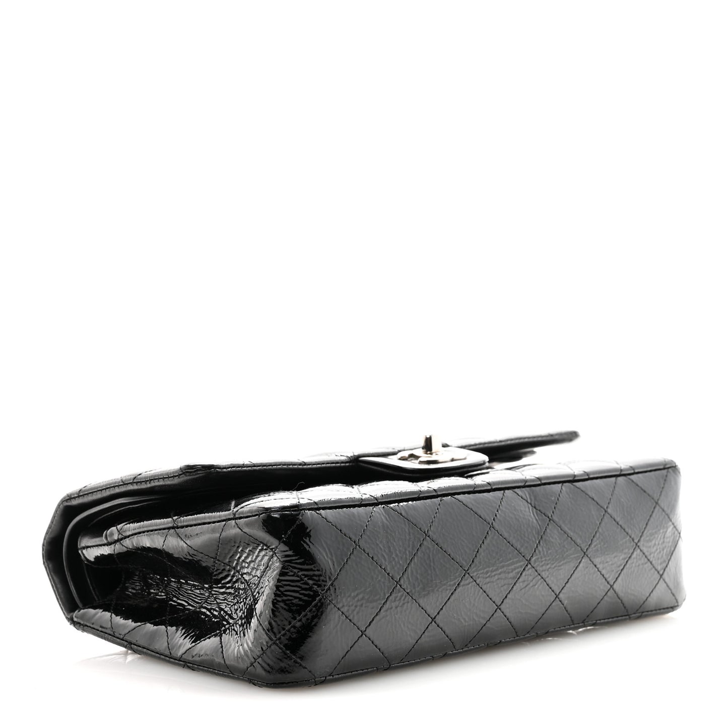 Distressed Patent Quilted Medium Double Flap Black