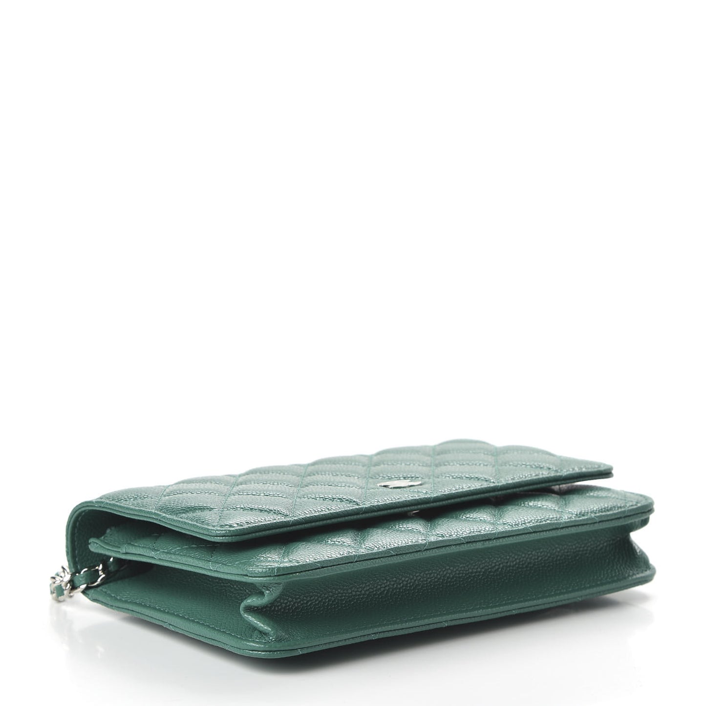 Iridescent Caviar Quilted Wallet On Chain WOC Green
