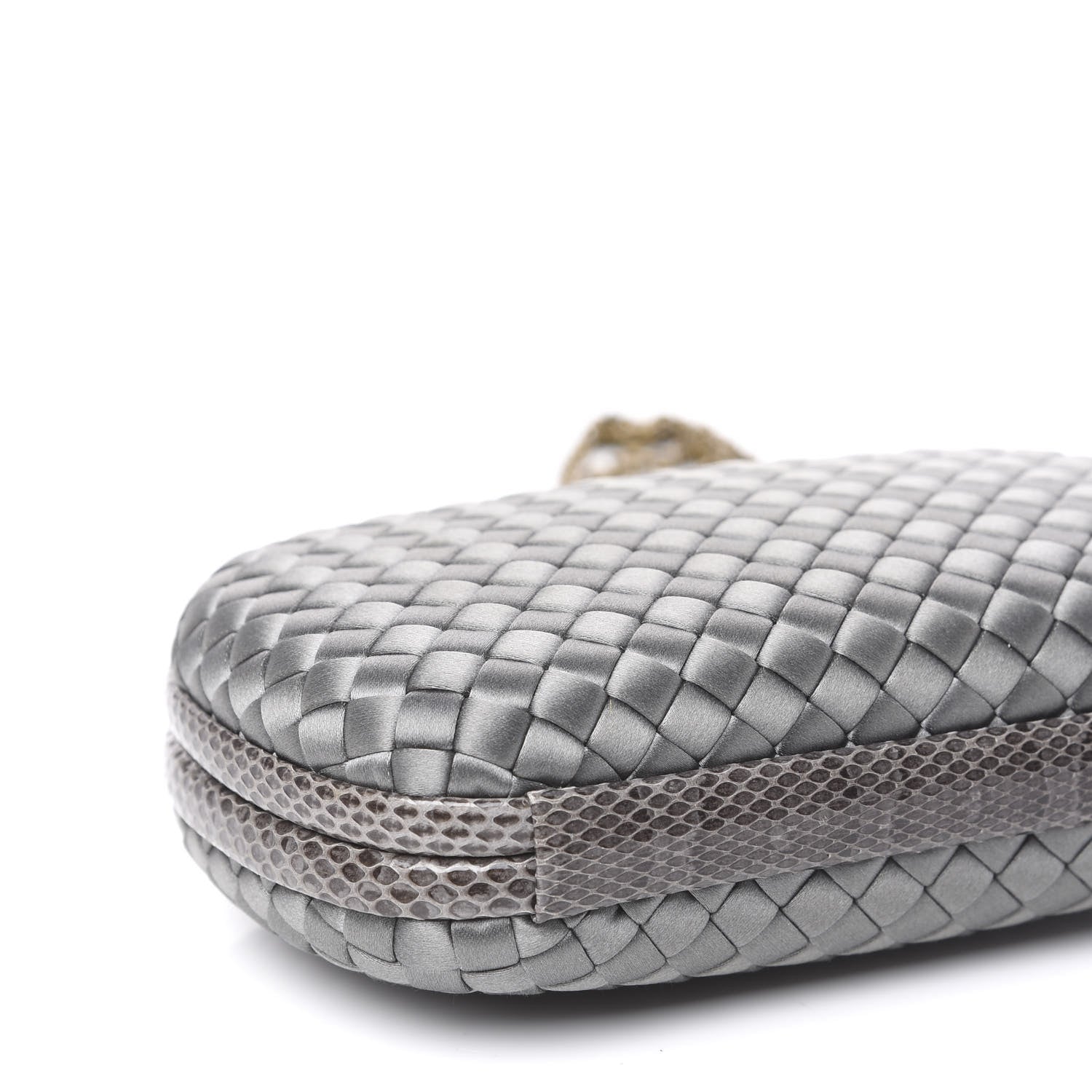 Bottega Veneta Satin Ayers Intrecciato Chain Knot Clutch Grey 6 of 8