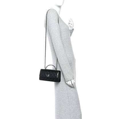Chanel Shiny Crumpled Calfskin Crystal Quilted Precious Handle Clutch With Chain Black 2 of 10