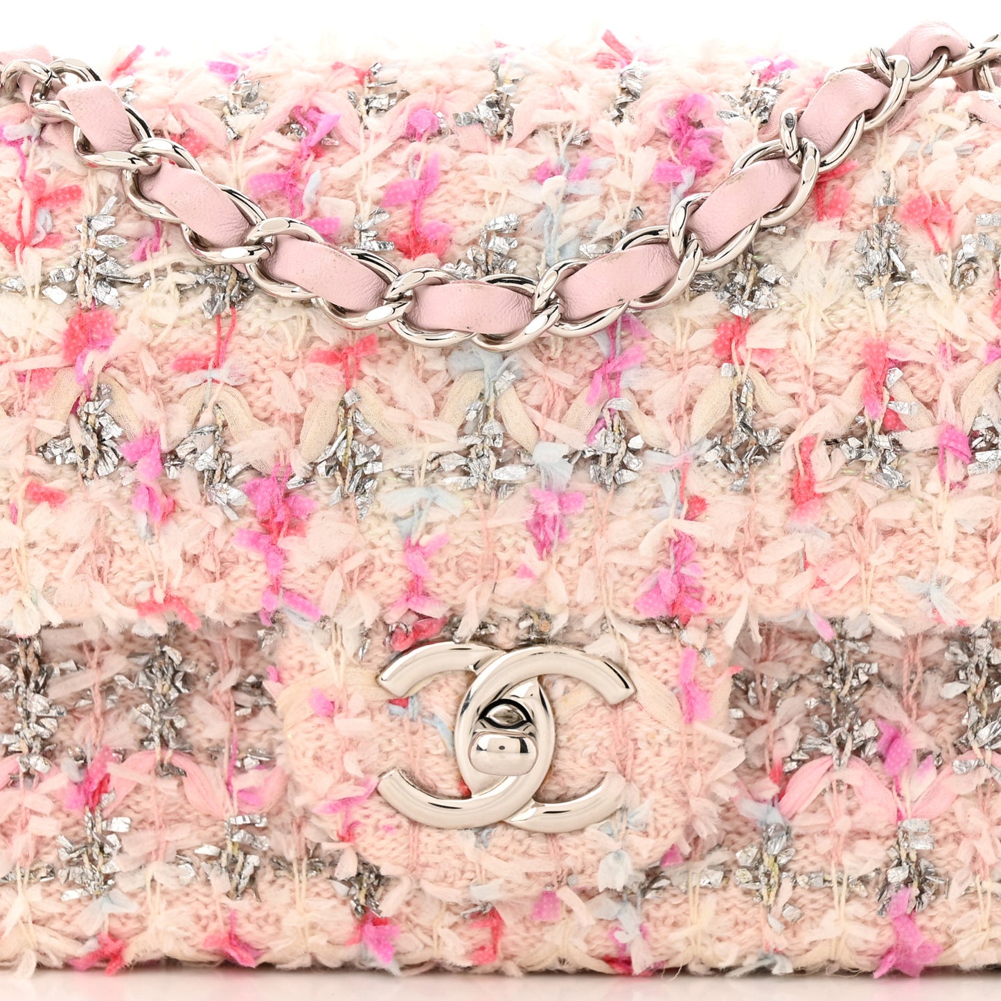 Tweed Quilted Mini Rectangular Flap Light Pink Silver Blue