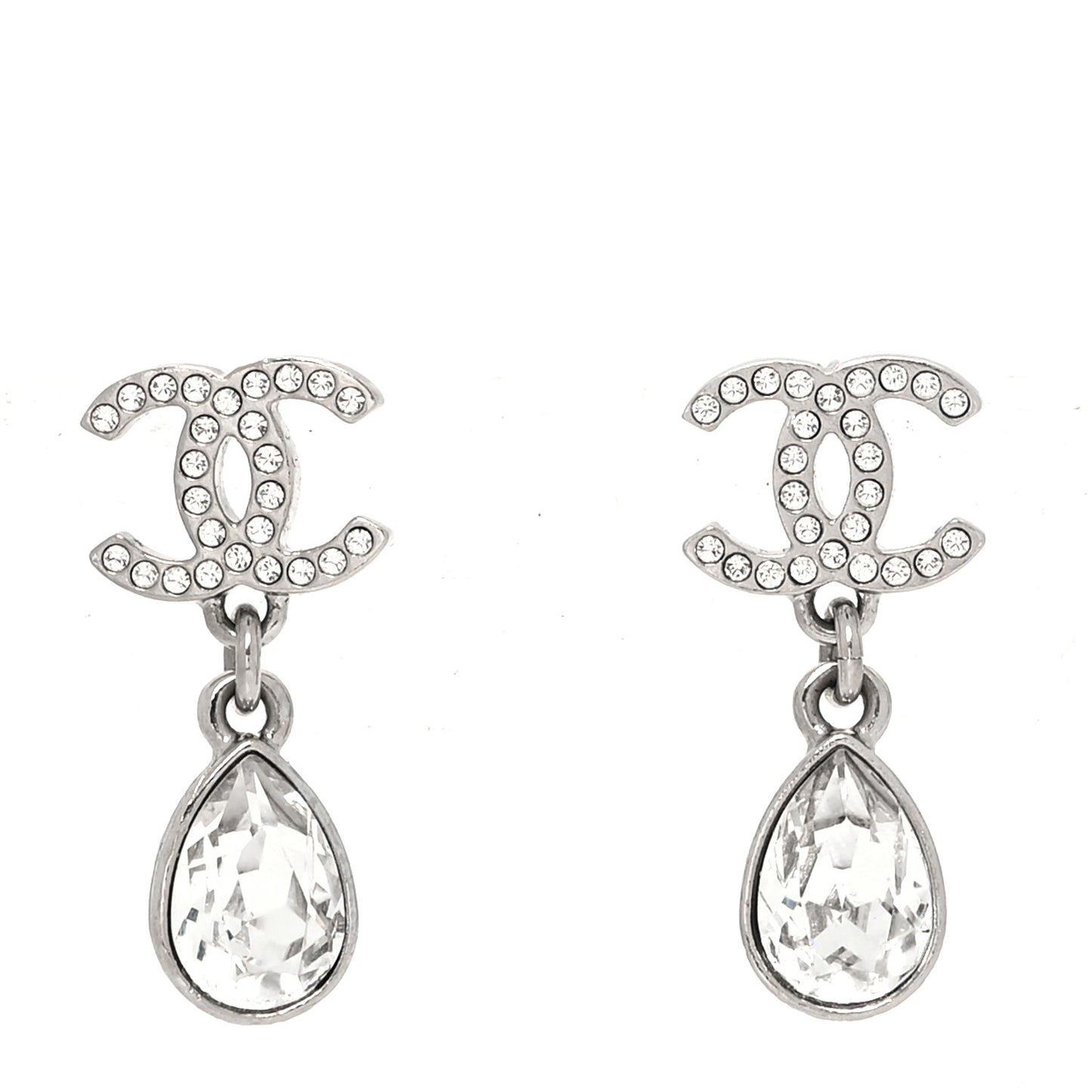 Crystal CC Teardrop Earrings Silver