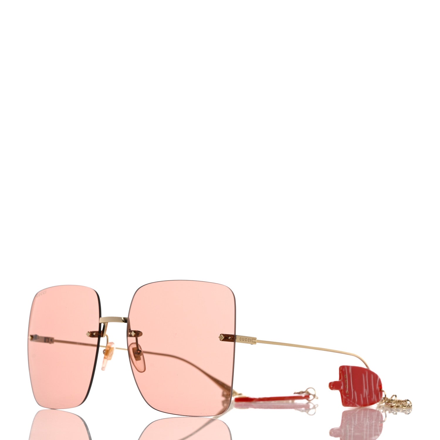 Gucci Acetate Detachable Charm Square Frame Sunglasses GG1147S Pink 2 of 11