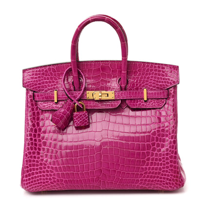 Hermes Shiny Porosus Crocodile Birkin 25 Rose Scheherazade 1 of 13