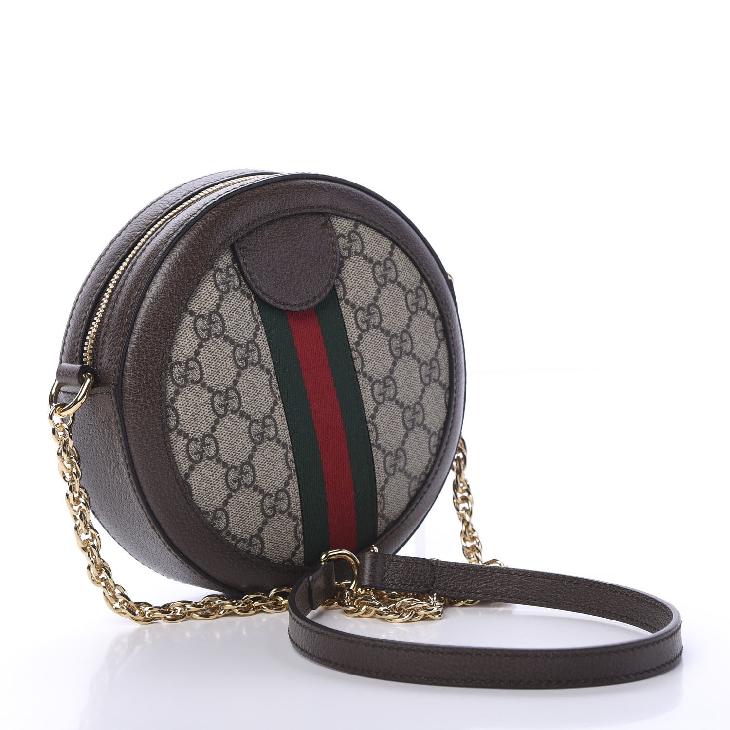 Gucci GG Supreme Monogram Web Mini Ophidia Round Shoulder Bag Brown 2 of 10