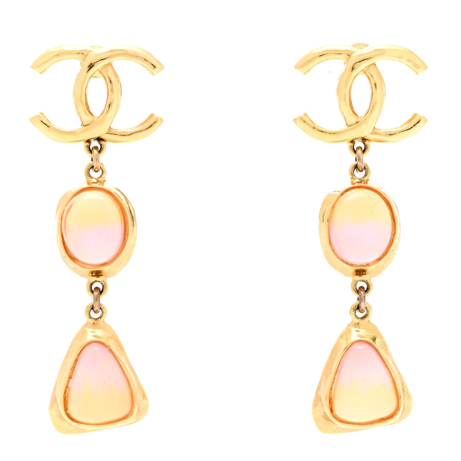 Chanel Metal Resin CC Drop Earrings Gold Pink Orange 1 of 5
