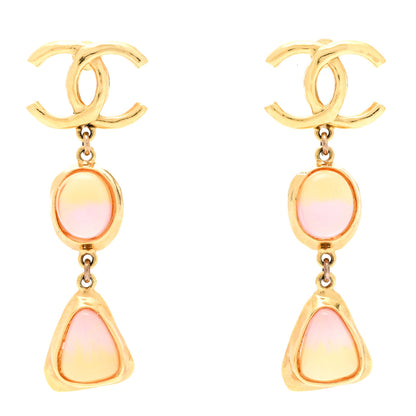 Chanel Metal Resin CC Drop Earrings Gold Pink Orange 1 of 5