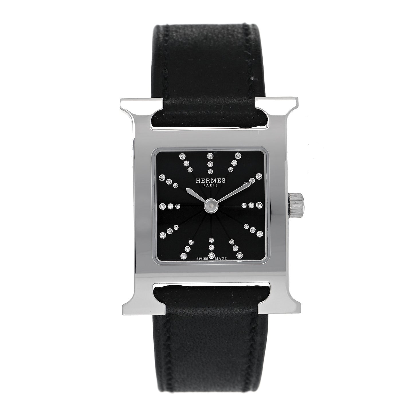 Stainless Steel Barenia Diamond 21mm Heure H Hour Quartz Watch Noir