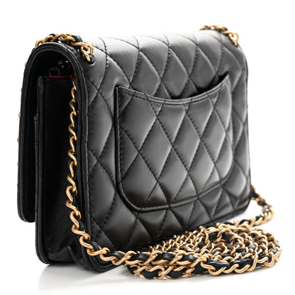 Chanel Lambskin Quilted Chain Around Wallet On Chain WOC Black 3 of 14