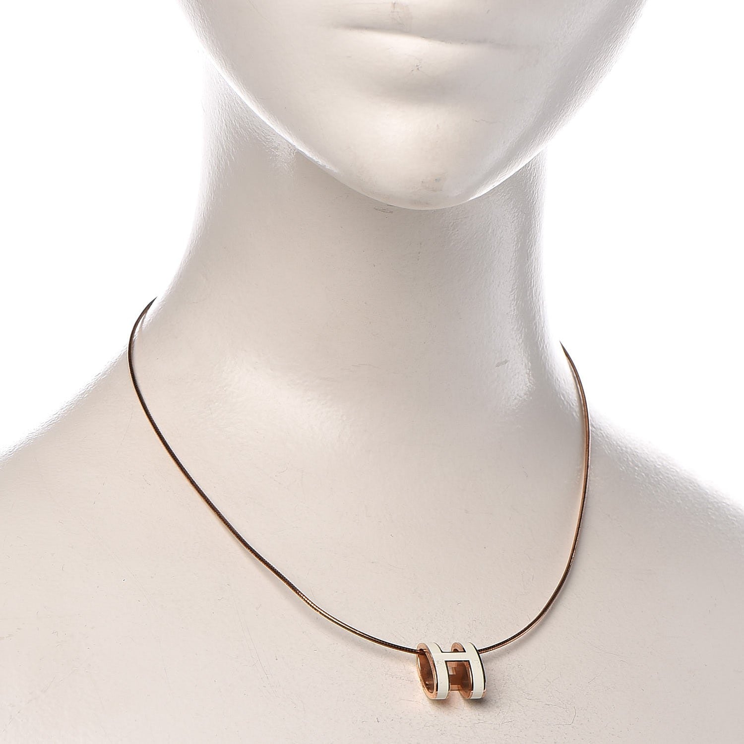 Hermes Lacquered Rose Gold Pop H Pendant Necklace White 2 of 8