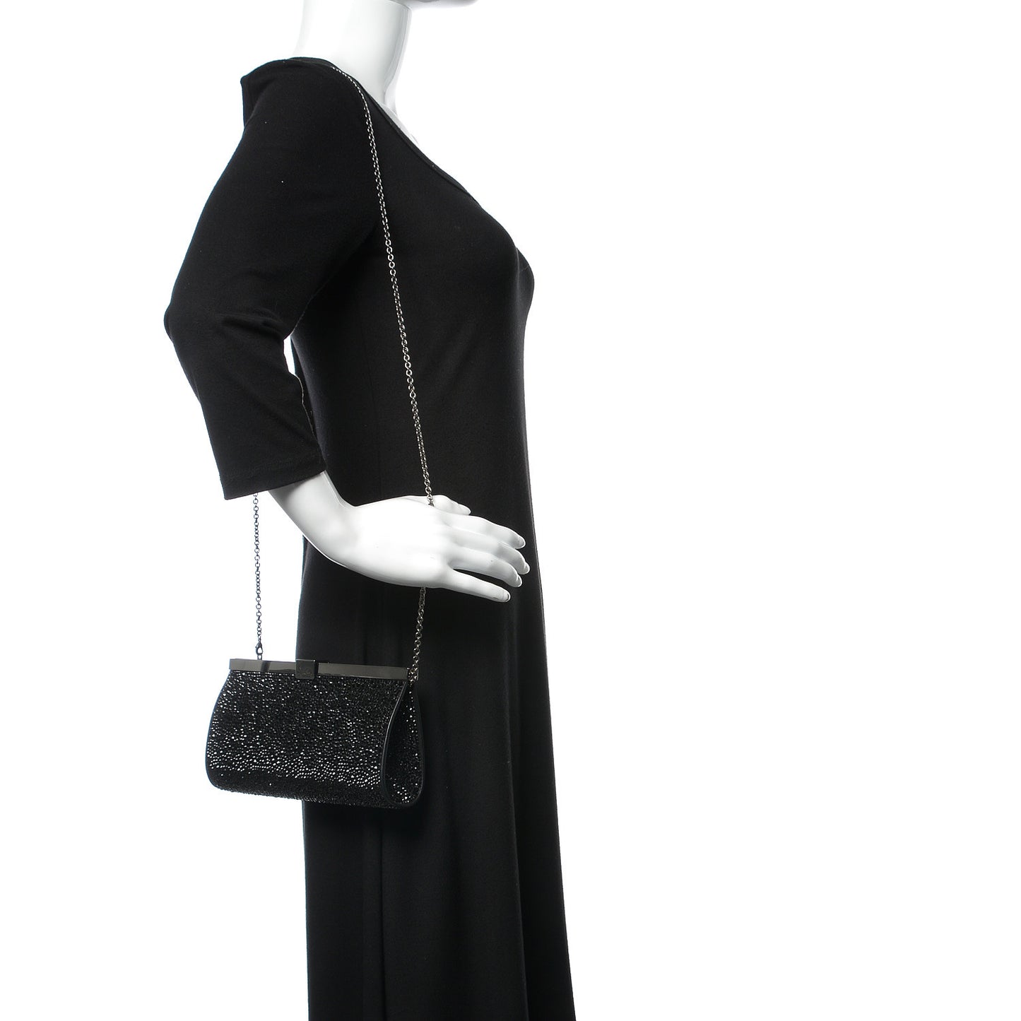 Suede Crystal Strass Small Palmette Clutch Black