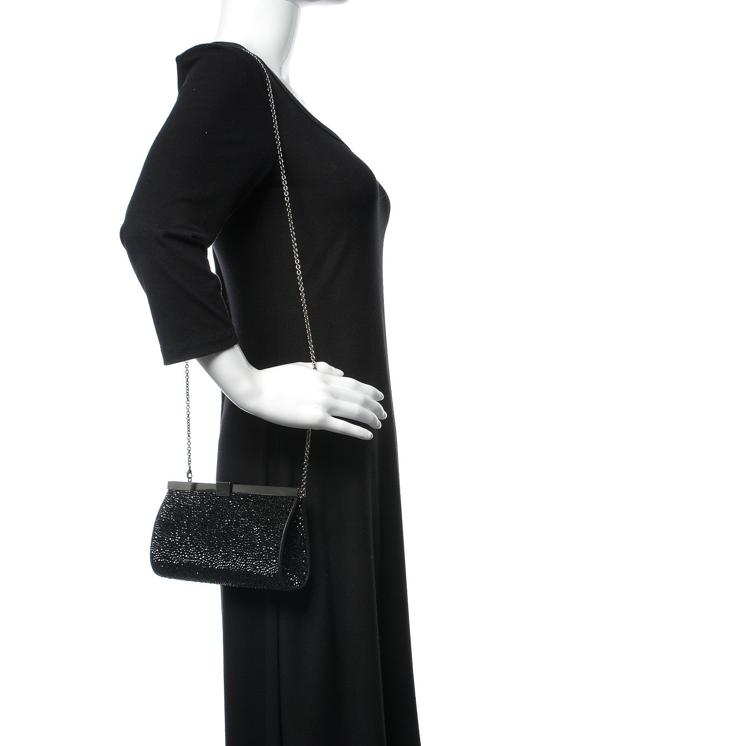 Christian Louboutin Suede Crystal Strass Small Palmette Clutch Black 2 of 8