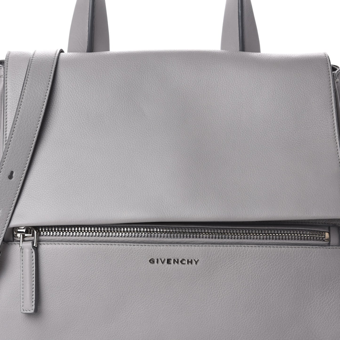 Grained Calfskin Medium Pandora Pure Flap Bag Pearl Grey