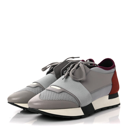 Balenciaga Mesh Calfskin Neoprene Suede Womens Race Runner Sneakers 37 Gris Bois de Rose 3 of 7