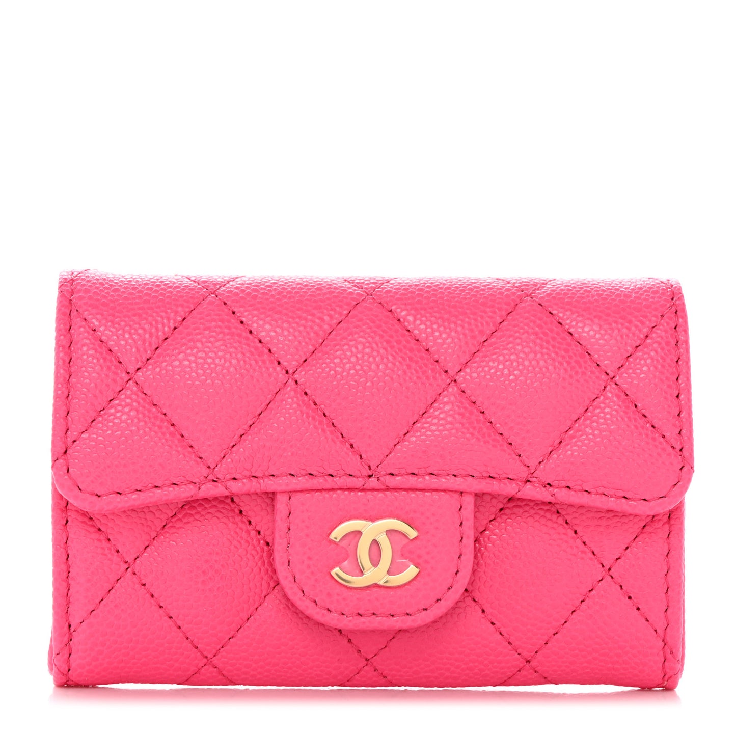 Caviar Quilted Flap Card Holder Wallet Pink