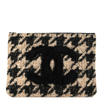 Chanel Tweed Shearling Quilted Chanel Cosmetic Pouch Beige Black 1 of 9