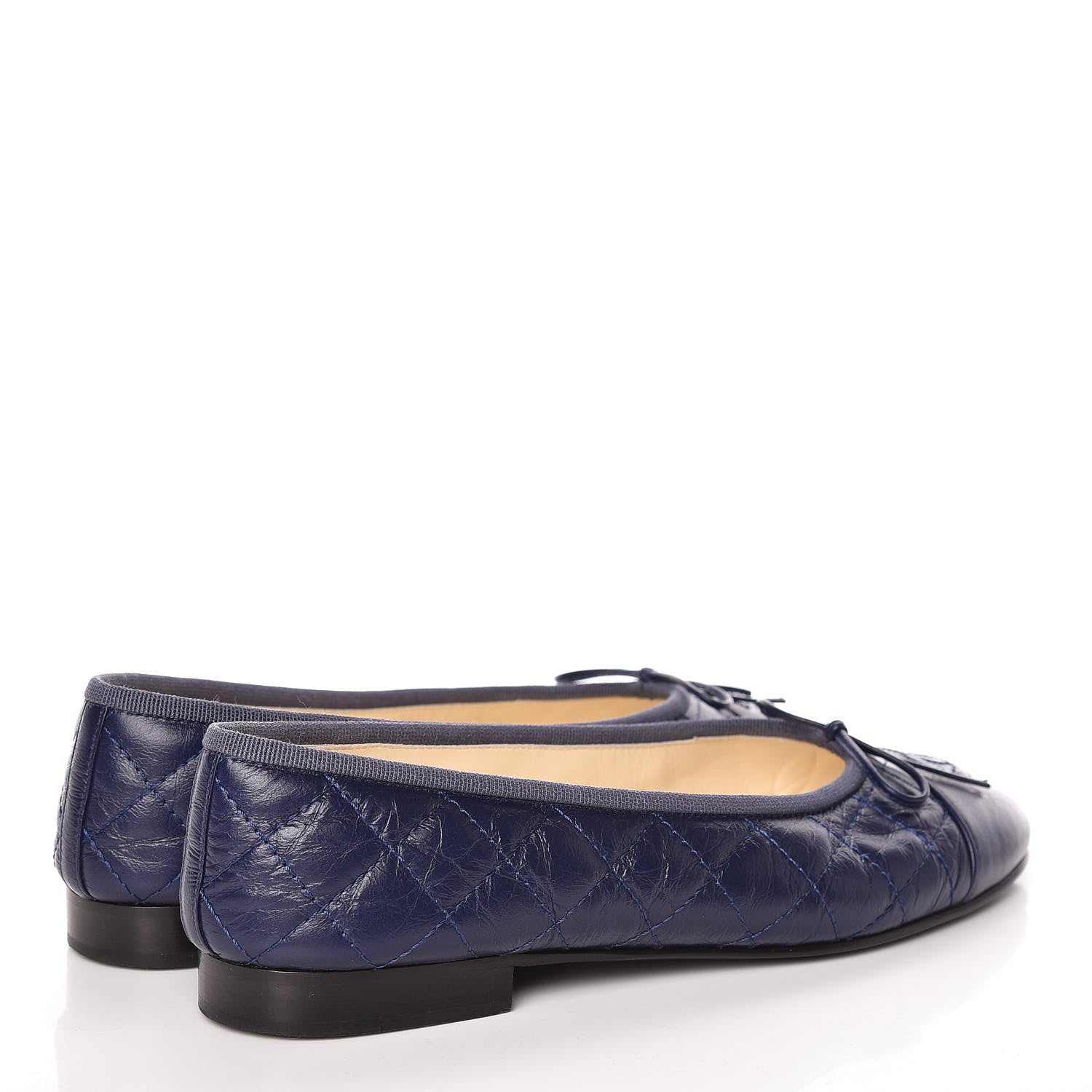 Chanel Aged Calfskin Quilted Cap Toe Ballerina Flats 37 Navy 4 of 14