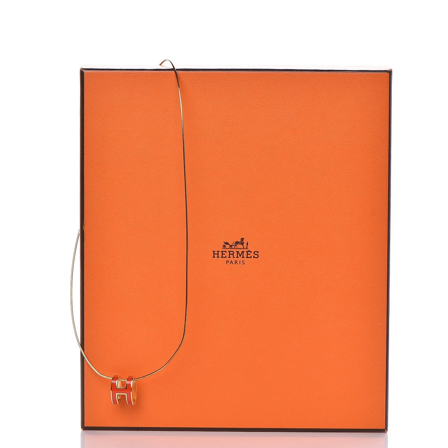 Lacquered Gold Pop H Pendant Necklace Orange Fonce